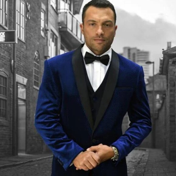 Men's Velvet Suit Shawl Lapel Dark Navy Suit